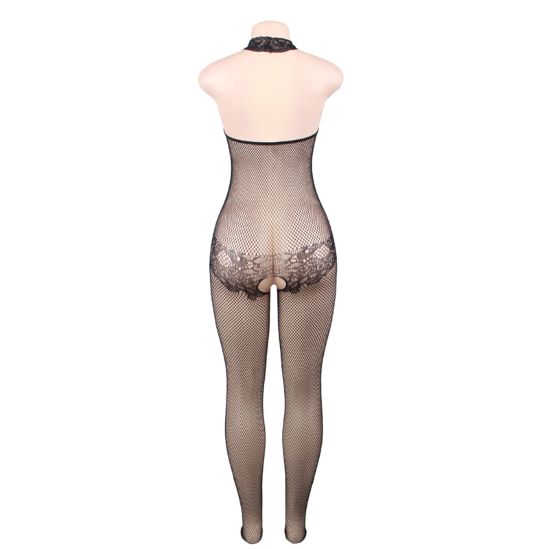 QUEEN LINGERIE LACE AND FISHNET TURTLENECK BODYSTOCKING S-L