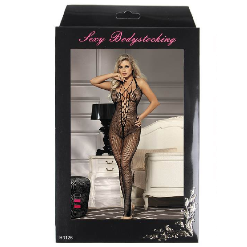 QUEEN LINGERIE HALTER NECK AND OPEN BACK BODYSTOCKING S-L