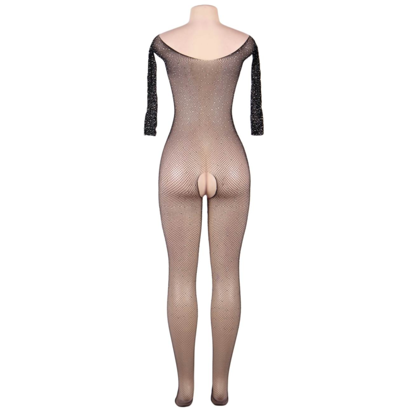 QUEEN LINGERIE FISHNET DIAMOND LONG SLEEVE BODYSTOCKING S-L