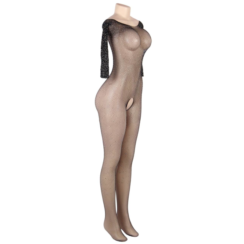 QUEEN LINGERIE FISHNET DIAMOND LONG SLEEVE BODYSTOCKING S-L