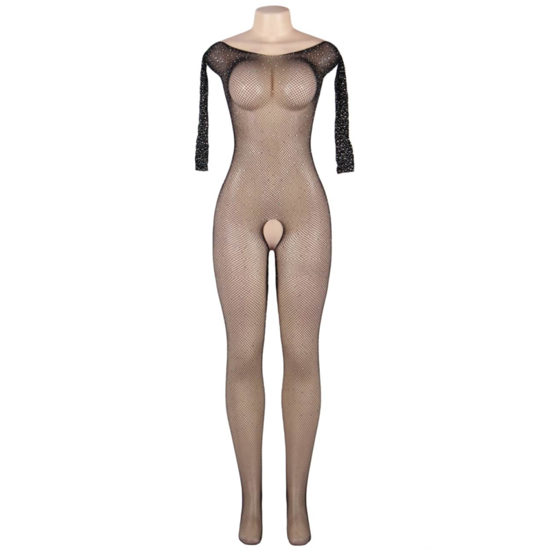 QUEEN LINGERIE FISHNET DIAMOND LONG SLEEVE BODYSTOCKING S-L