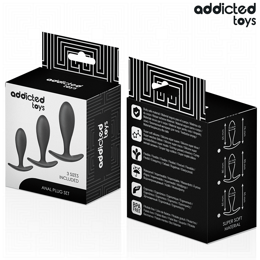 Addicted Toys - 3 Kappaleen setti anaalitappeja, silikoni, malli 2