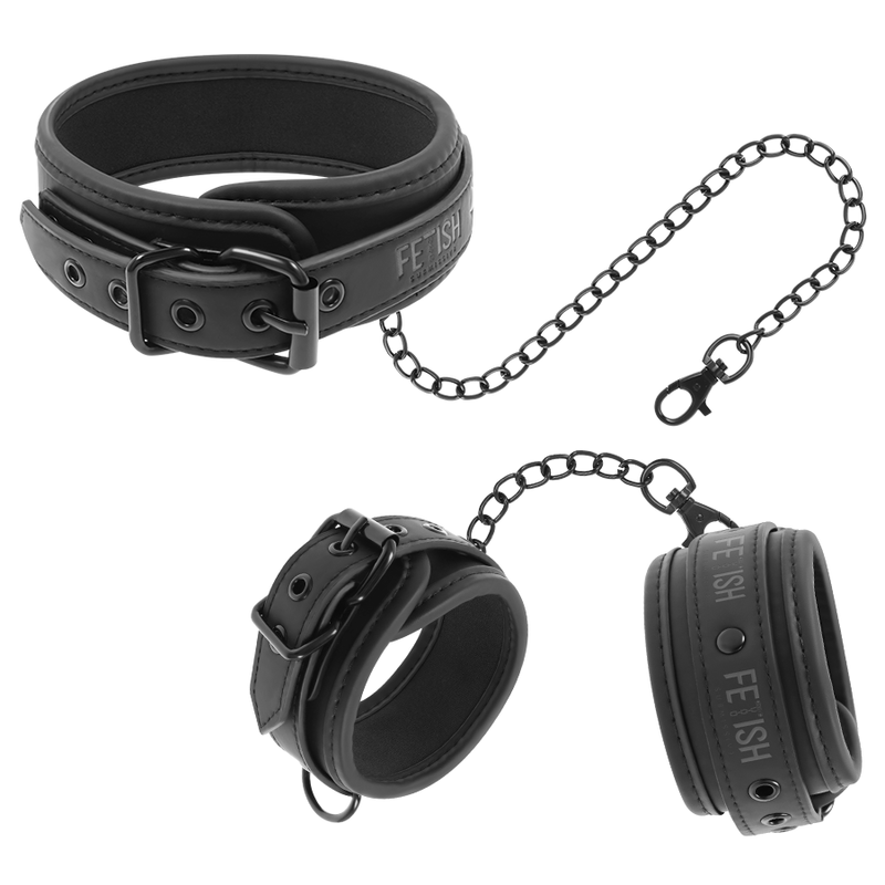 FETISH SUBMISSIVE COLLAR AND WRIST CUFFS VEGAN LEATHER
