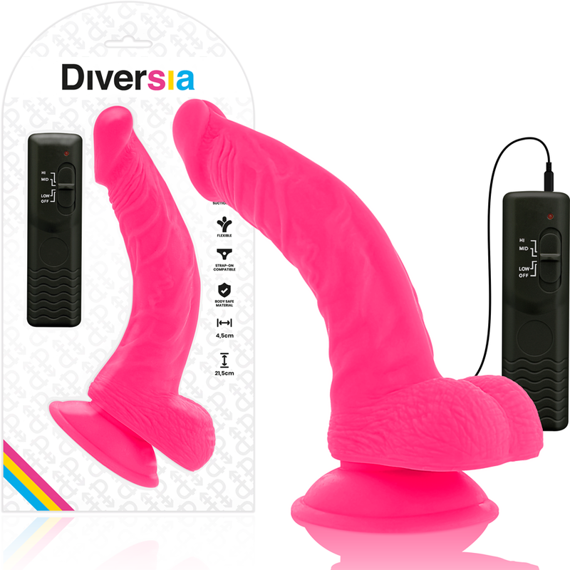 Diversia Dildo 21,5 cm - Joustava ja värisevä, Pinkki