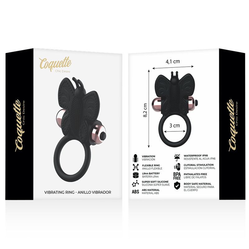 COQUETTE CHIC DESIRE COCK RING BUTTERFLY WITH VIBRATOR BLACK/ GOLD