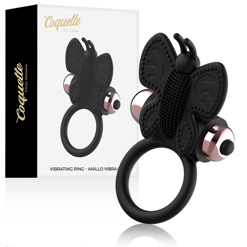 COQUETTE CHIC DESIRE COCK RING BUTTERFLY WITH VIBRATOR BLACK/ GOLD