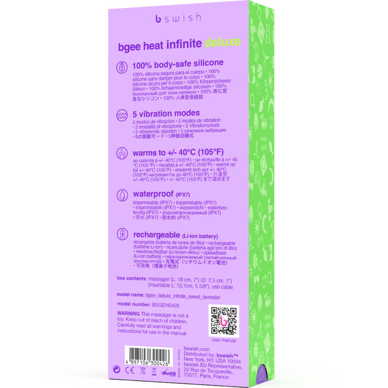 Bswish - Bgee Heat Infinite Deluxe Silikoni ladattava vibraattori Sweet Lavender