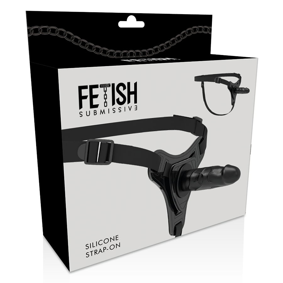FETISH SUBMISSIVE SILICONE STRAP-ON REALISTIC - BLACK 15 CM