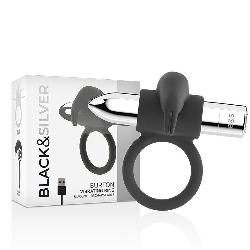 BLACK&SILVER BURTON RECHARGEABLE RING 10 VIBRATION MODES