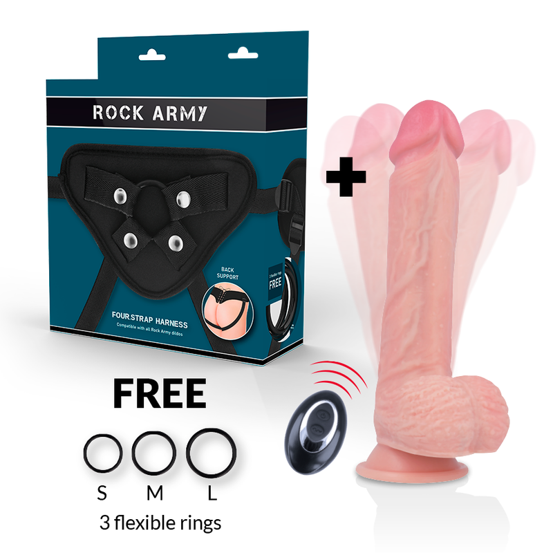 ROCKARMY HARNESS + LIQUID SILICONE VIBRATOR PREMIUM APACHE REMOTE CONTROL 22CM