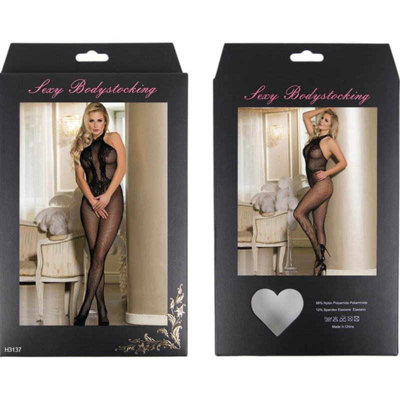 QUEEN LINGERIE LACE AND FISHNET TURTLENECK BODYSTOCKING S-L