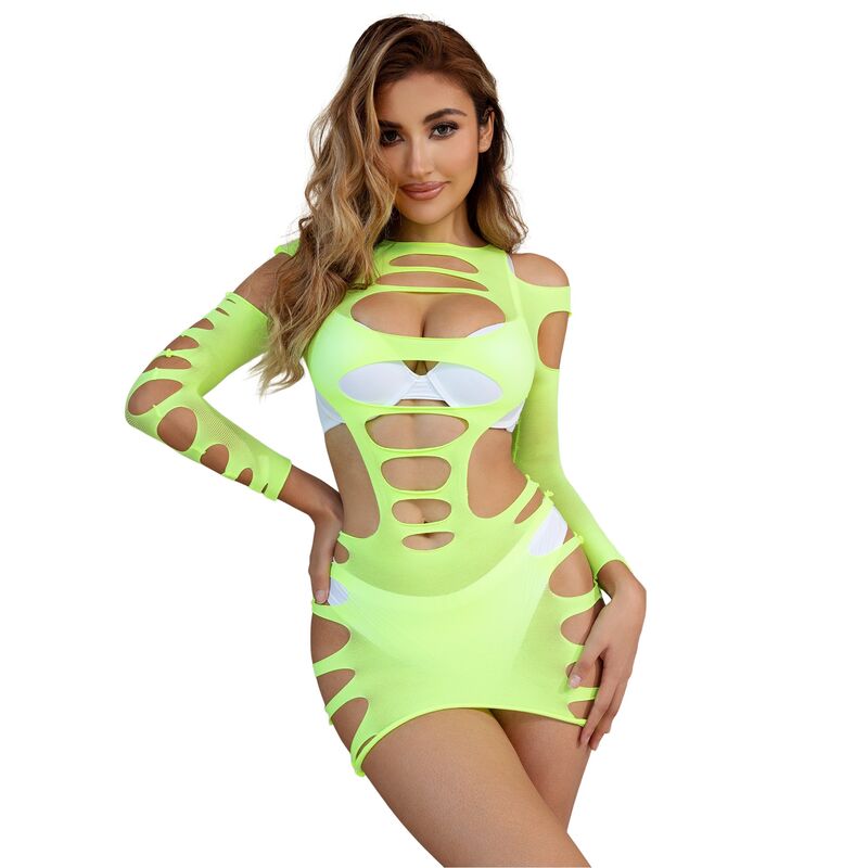 Subblime - 952280 Green Long Sleeve Elastic Fishnet Dress One Size