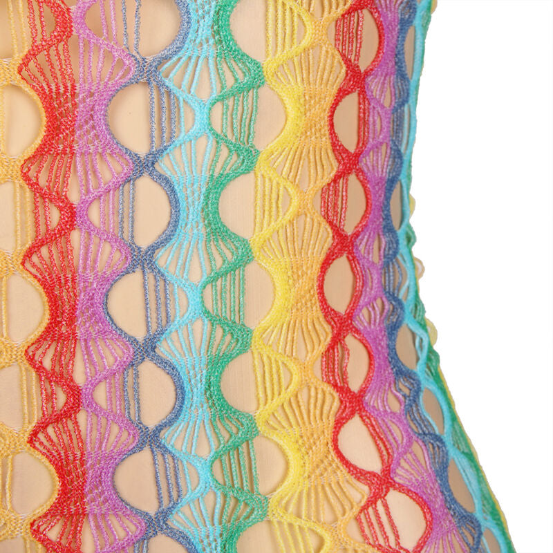 Subblime - 952365 Rainbow Bare Shoulder Fishnet Bodystocking One Size