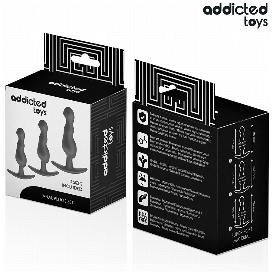 Addicted Toys - 3 Kappaleen setti anaalitappeja, silikoni, malli 1