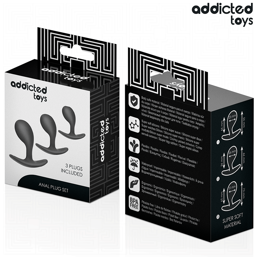 Addicted Toys - 3 Kappaleen setti anaalitappeja, silikoni, malli 3