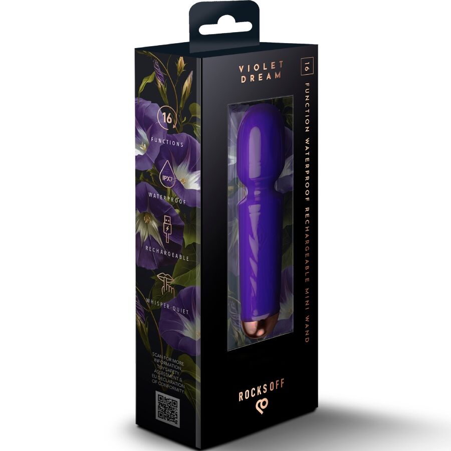 Rocks-Off - Mini Ladattava Wand Vibraattori 16 Toimintoa Violet Dream