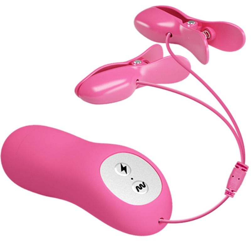 ROMANTIC WAVE VIBRATING AND ELECTRIC SHOCK NIPPLE CLAMPS FUCHSIA