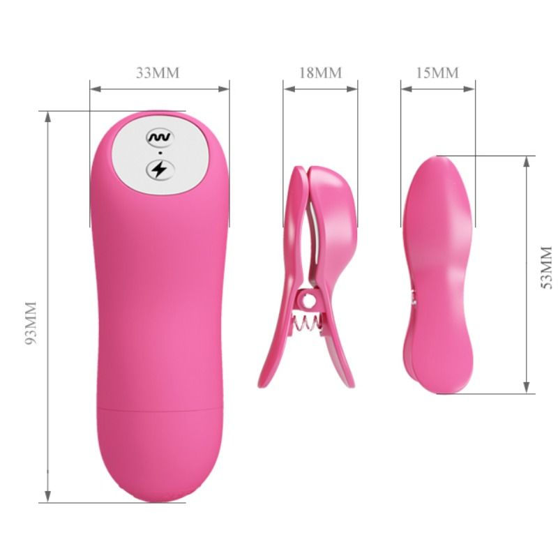 ROMANTIC WAVE VIBRATING AND ELECTRIC SHOCK NIPPLE CLAMPS FUCHSIA