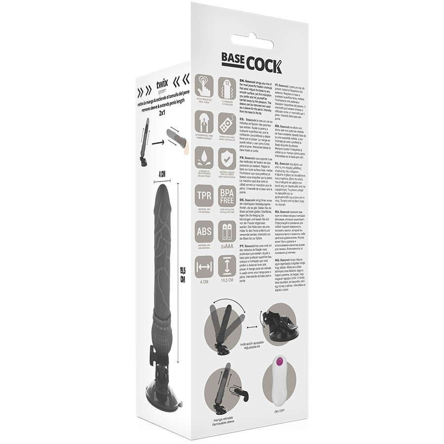 Basecock - Realistic Vibrator Remote Control Black 19.5cm -O- 4cm