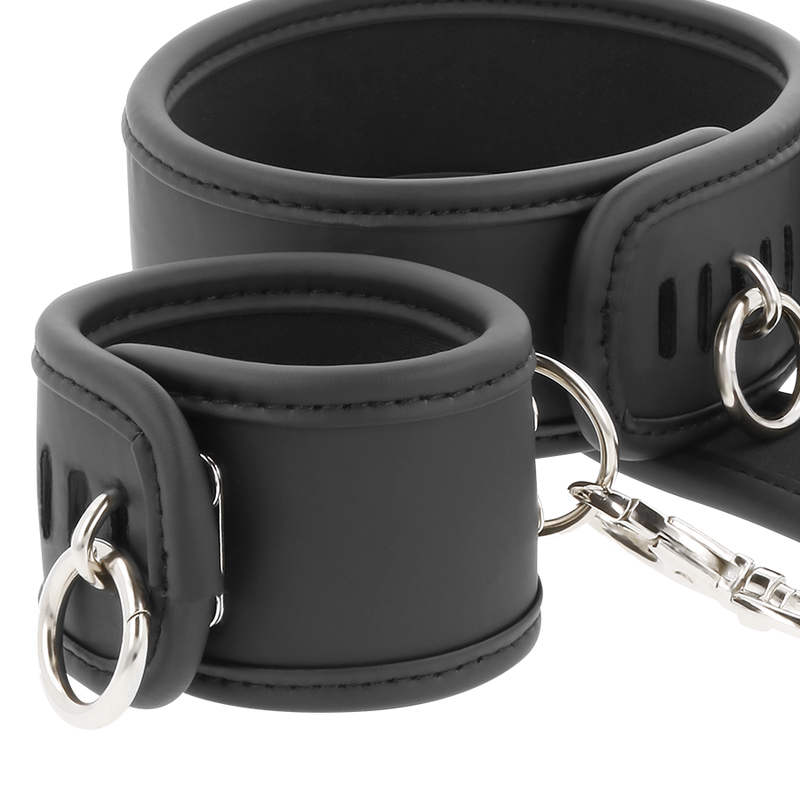 FETISH SUBMISSIVE LEATHER AND HANDCUFFS VEGAN LEATHER