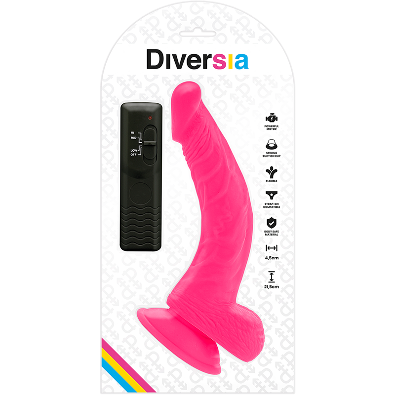 Diversia Dildo 21,5 cm - Joustava ja värisevä, Pinkki
