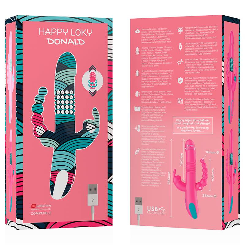 HAPPY LOKY™ - DONALD TRIPLE STIMULATION: ANAL, G-SPOT & CLITORAL WATCHME WIRELESS TECHNOLOGY COMPATIBLE