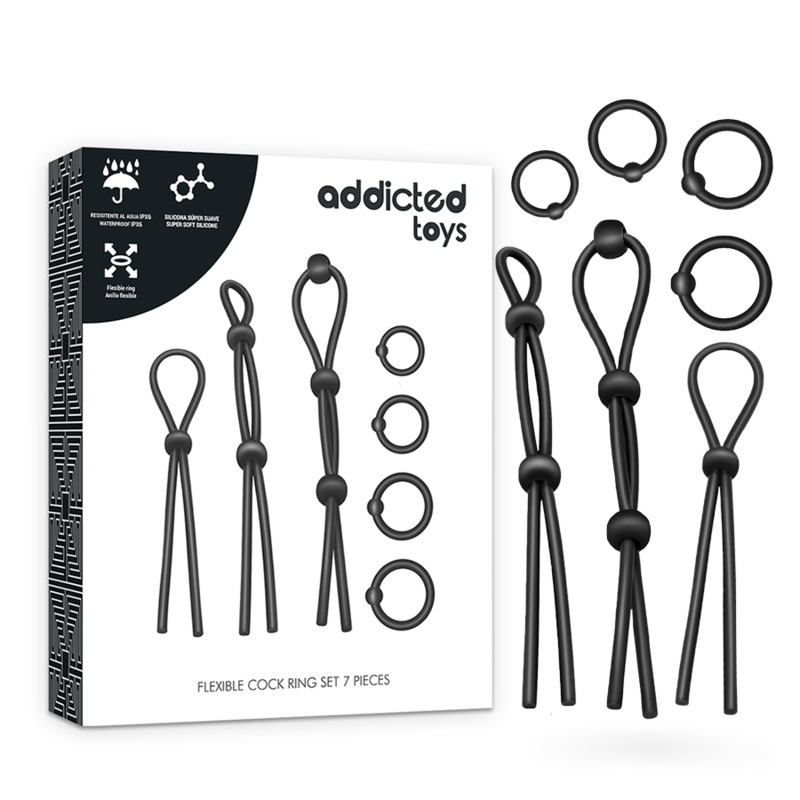Addicted Toys Joustava Silikoni Penisrengas setti 7 osaa